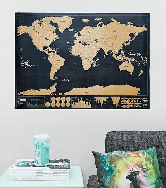 Carte du monde à gratter deluxe - noir et or