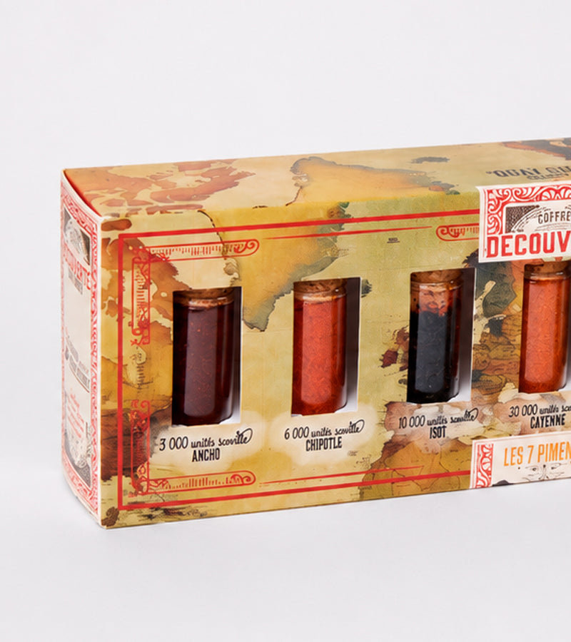 Coffret des 7 piments du monde - Echelle de Scoville