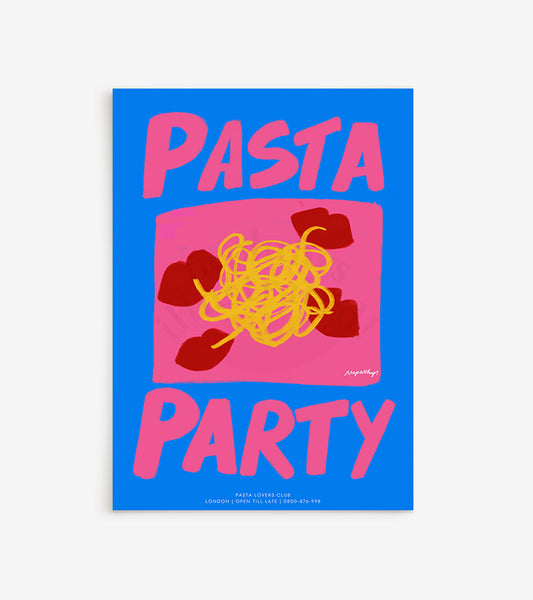 Pasta party - Bleu - Affiche A3