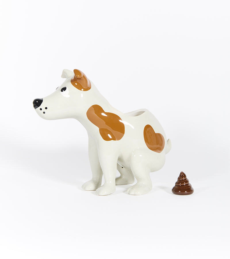 Cache-pot chien qui fait caca