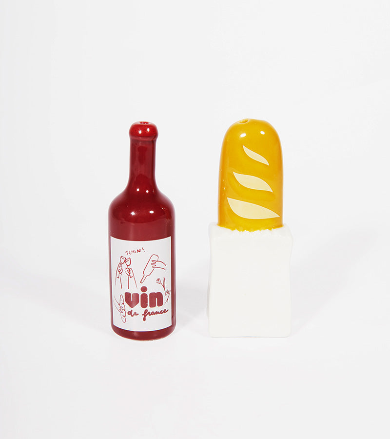 Salière poivrière baguette et vin